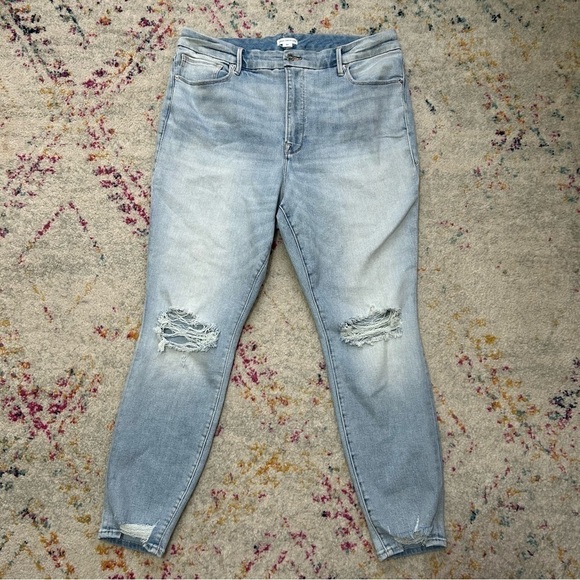 Good American Good Waist Distressed Jeans In Blue675 sz 20 - Picture 2 of 5